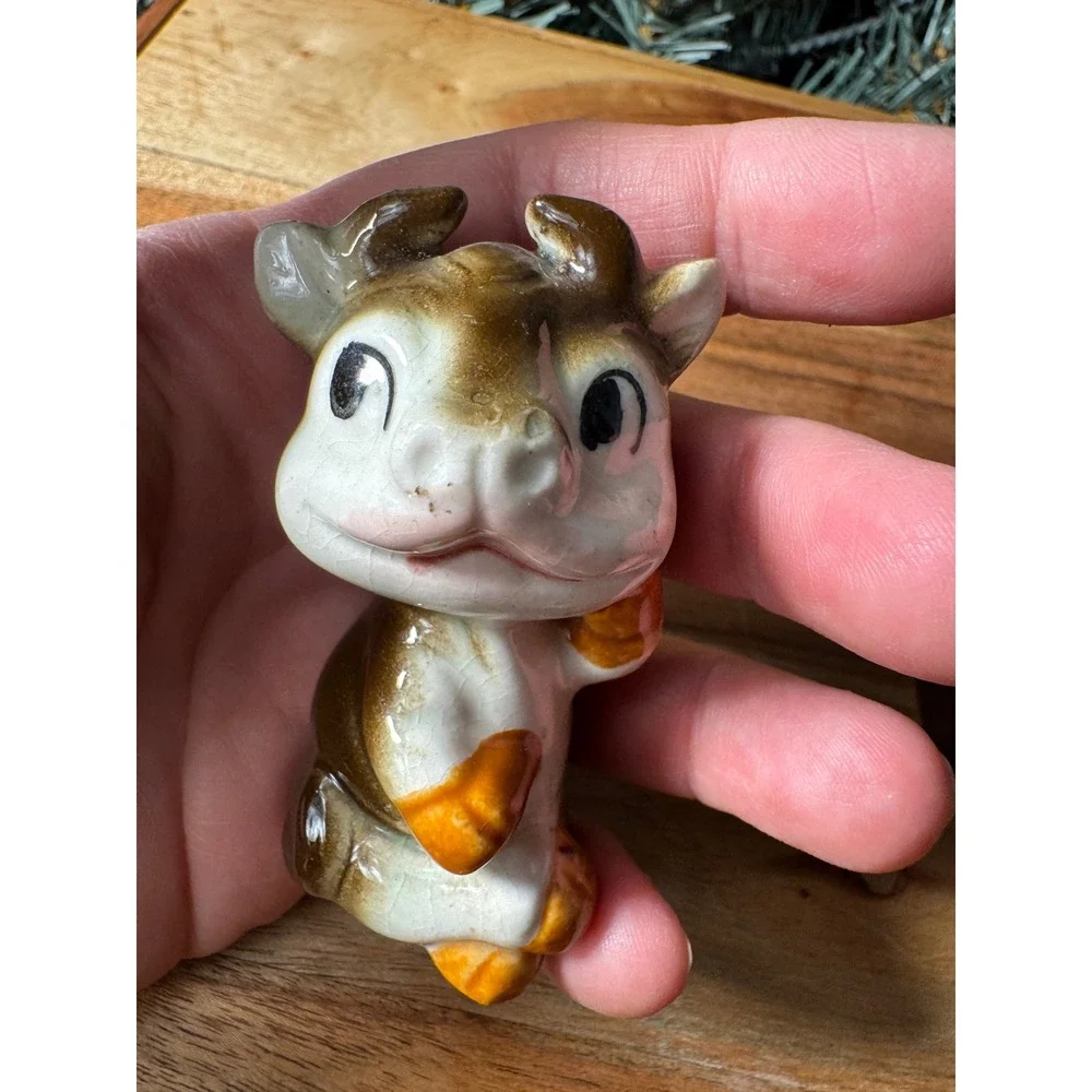 Vintage Cow Salt and Pepper Shakers Set Brown Cream Glossy Kitschy Farmhouse